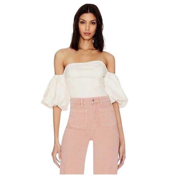 FREE PEOPLE X REVOLVE Ever After Off Shoulder Puff Sleeve Top In Black EUC Small - Picture 2 of 10